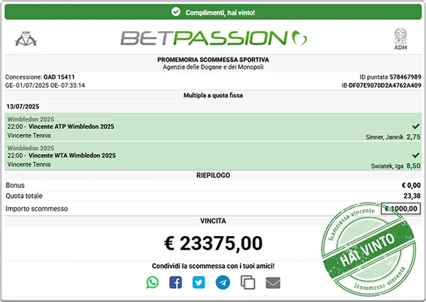 Coupon vincita 23 mila euro